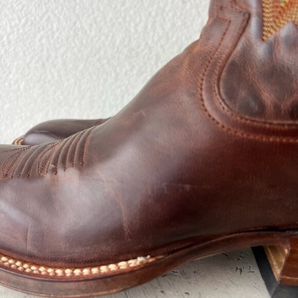 Rod Patrick Mens Cowboy Boots 9.5B Perro Loco Brown Leather Western Square Toe - Picture 6 of 14